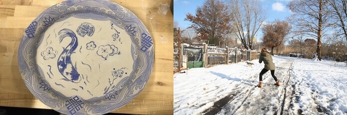 ボストンのお皿と雪景色