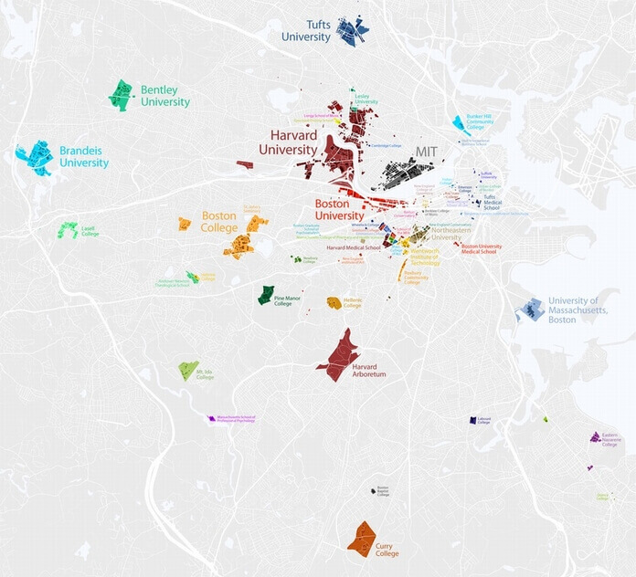 ボストンの大学地図