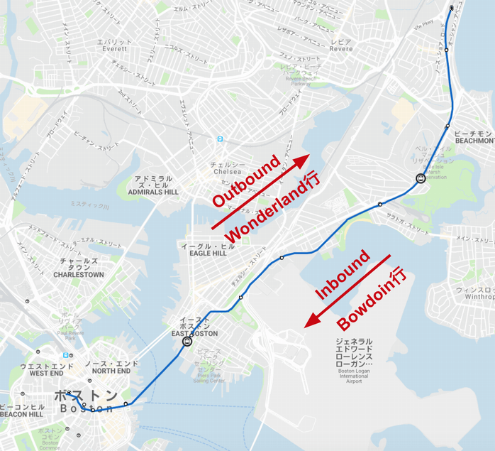 ボストン地下鉄ブルーラインの路線図