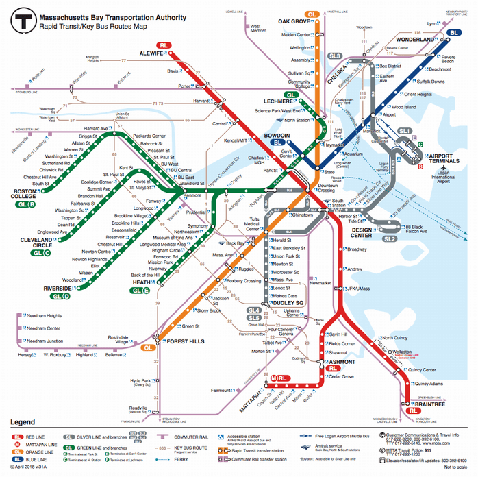 ボストン地下鉄の路線図