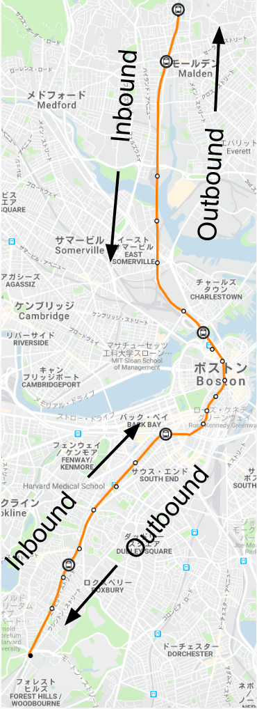 ボストン地下鉄オレンジラインの路線図