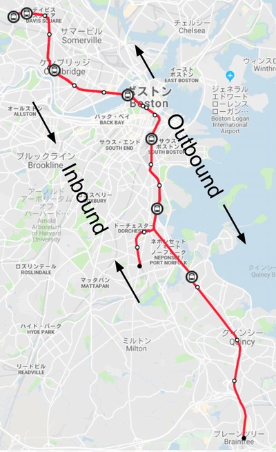 ボストン地下鉄レッドライン路線図